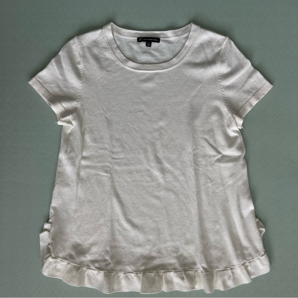 Adrianna Papell Women's Cream Ruffle Hem Top